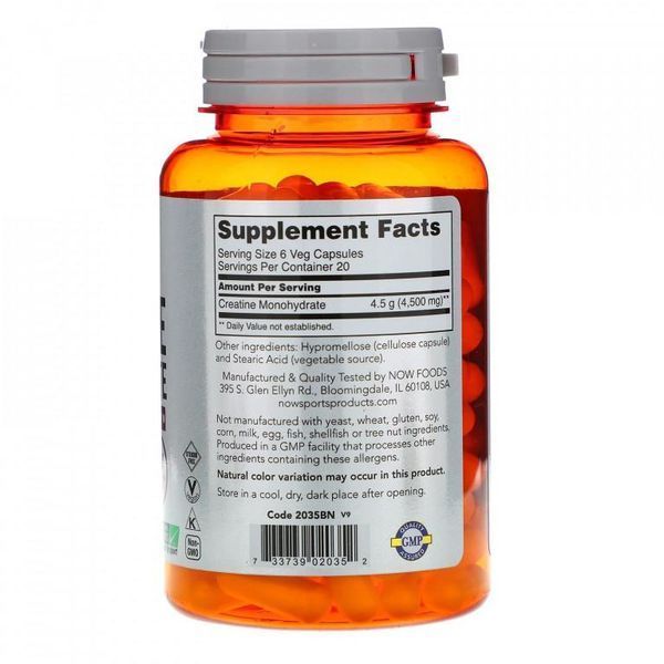 Now Foods, Sports, Creatine Monohydrate 750 mg, 120 Veg Capsules  06985 фото