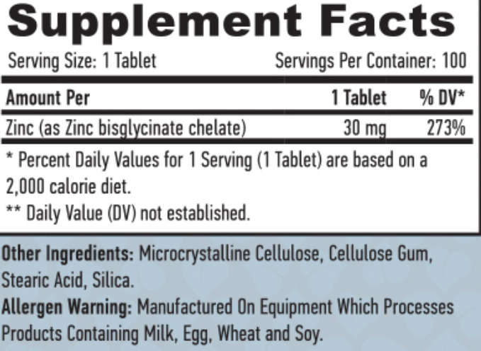 HAYA LABS ZINC BISGLYCINATE 30 МГ - 100 ТАБ 01194 фото
