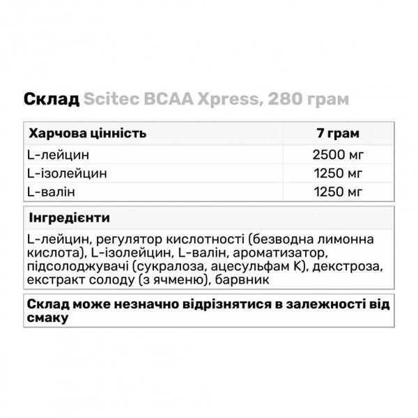 BCAA Scitec BCAA Xpress, 280 грам 00805 фото