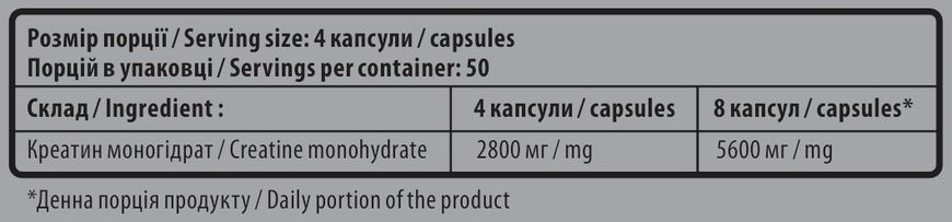 Sporter Creatine monohydrate - 200 капс 07563 фото