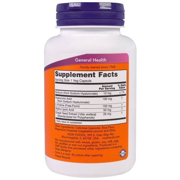 NOW FOODS HYALURONIC ACID 100MG 2X PLUS 60 VCAPS 00760 фото