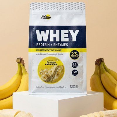 FitWin Протеїн WHEY, банан та вершки 0,9 кг 77% 06769 фото