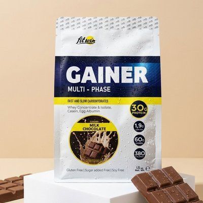 FitWin Гейнер GAINER, молочний шоколад 1,5 кг 30% 06878 фото