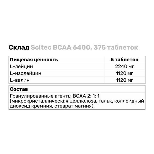 SCITEC NUTRITION BCAA 6400 (375 таблеток) 00813 фото