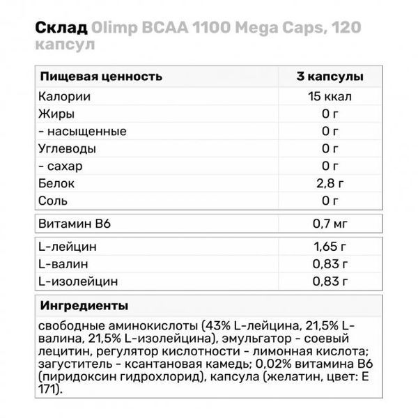 Olimp BCAA 1100 Mega Caps, 120 капсул 00816 фото