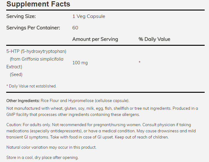 NOW FOODS 5-HTP 100MG 00527 фото